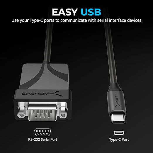SABRENT USB-C to DB9 Serial RS-232 Adapter Cable 3FT, Prolific PL2303GS Chipset - Image 7