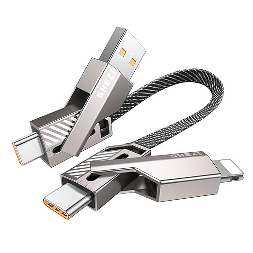 SHEZI 4-in-1 Short USB C Cable 60W 0.6FT Fast Charging Flat Nylon Braided by SHEZI