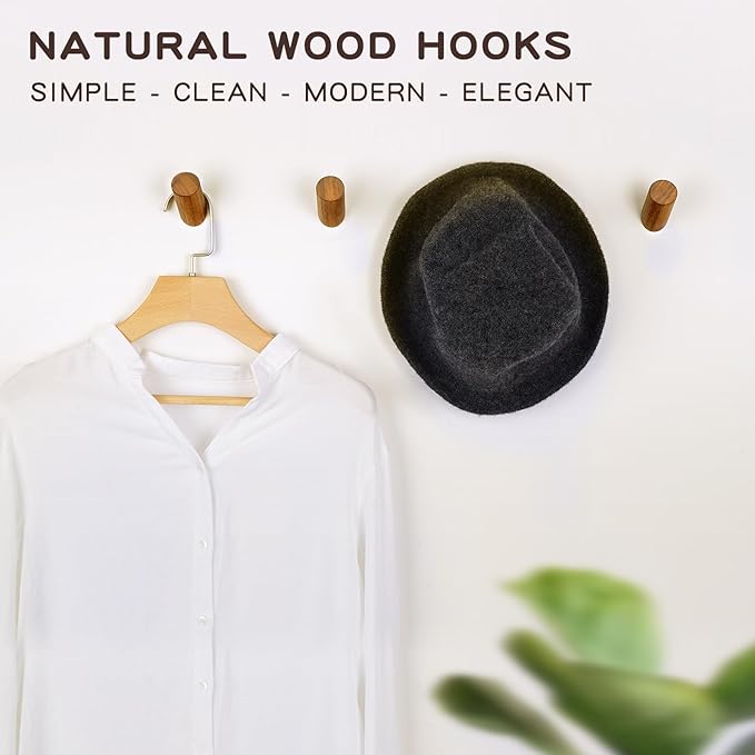Wood Wall Hooks, 4 Pack Coat Hooks Wall Mounted, Rustic Wooden Heavy Duty Robe - Image 2