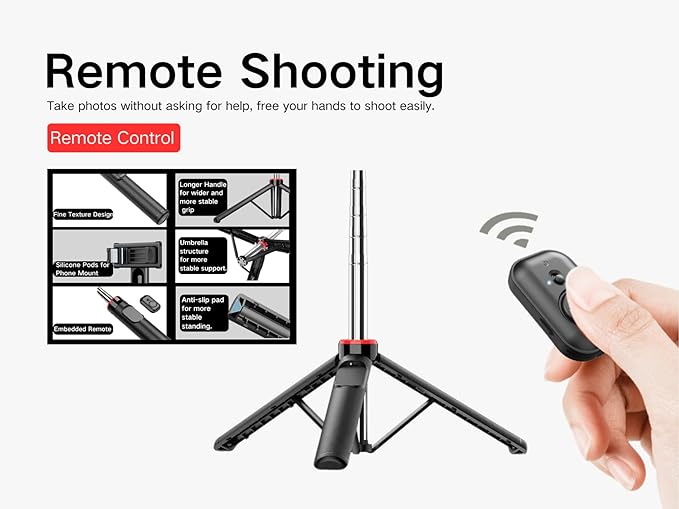 C13 52" Selfie Stick Tripod for iPhone Android, Portable Phone Stand - Image 2