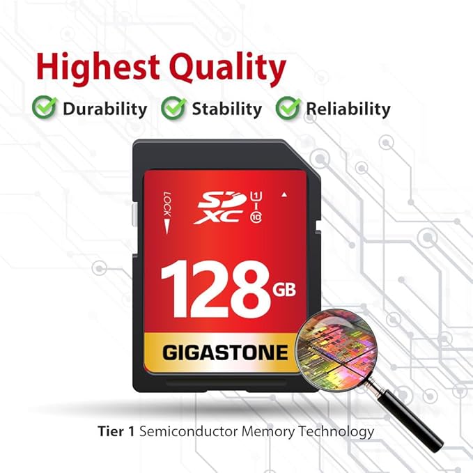 GIGASTONE 128GB SD Card 5-Pack UHS-I U1 Class 10 SDXC Memory Card Full HD Video - Image 7