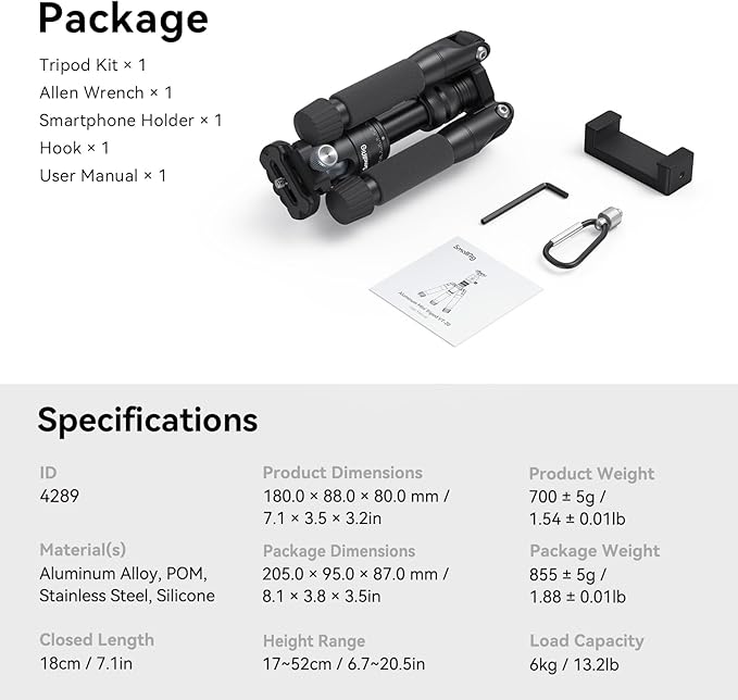 SmallRig VT-20 Aluminum Mini Tripod, Compact Desktop Tripods - Image 10
