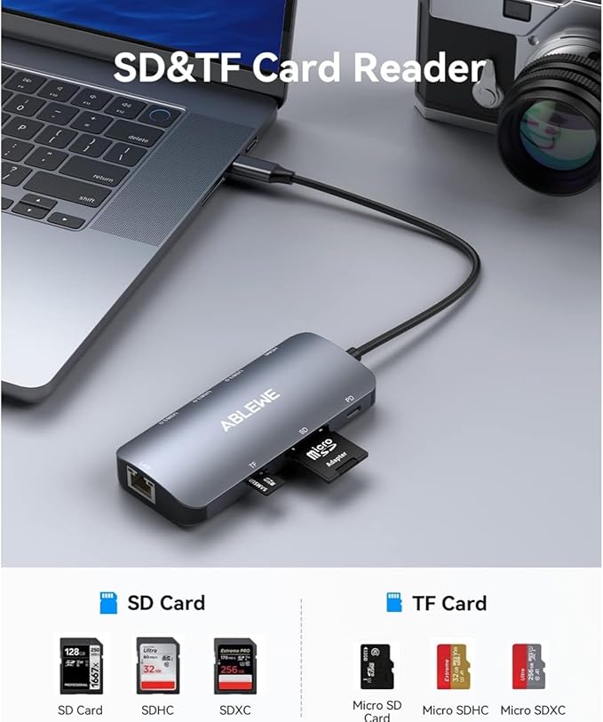 ABLEWE USB C Hub Ethernet, 8 in 1 Multiport USB C to HDMI Adapter 4K@60Hz - Image 3
