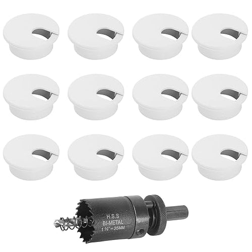 1-3/8" White Desk Grommet with Bi-Metal Hole Saw, JTemgle Plastic Cable Hole by JTemgle