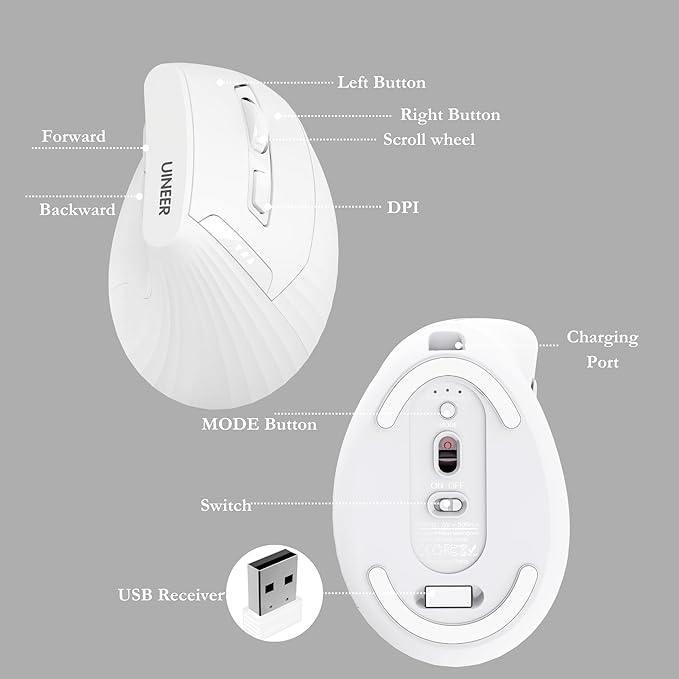 Vertical Wireless Mouse, Rechargeable Mouse - Image 7