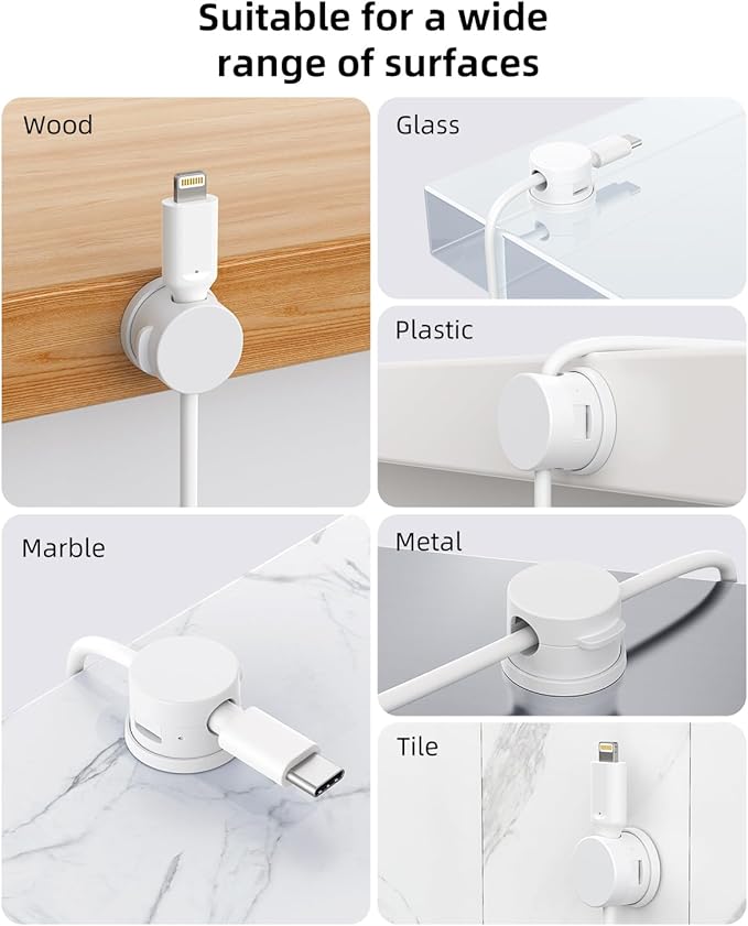 Cord Organizer, Rotatable Cable Organizer 8 Pack, No-Residue Adhesive Spring - Image 6