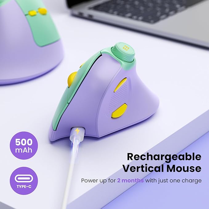 seenda Ergonomic Mouse Rechargeable, USB+Dual Bluetooth, MOU-302 Vertical - Image 6