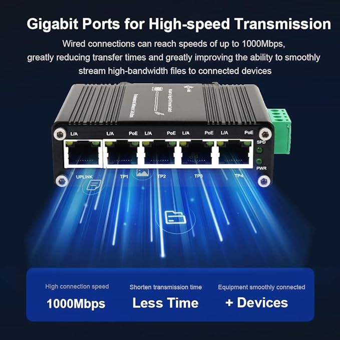 Mini Industrial 5 Ports Gigabit PoE Switch Hardened 5 Port RJ45 10/100/1000Mbps - Image 2