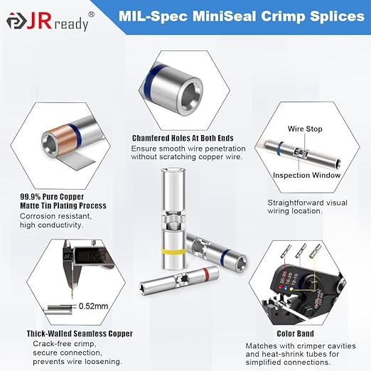 JRready ST6385-16-50 MiniSeal Crimp Splice 50Sets Blue Butt Splice Connectors - Image 3