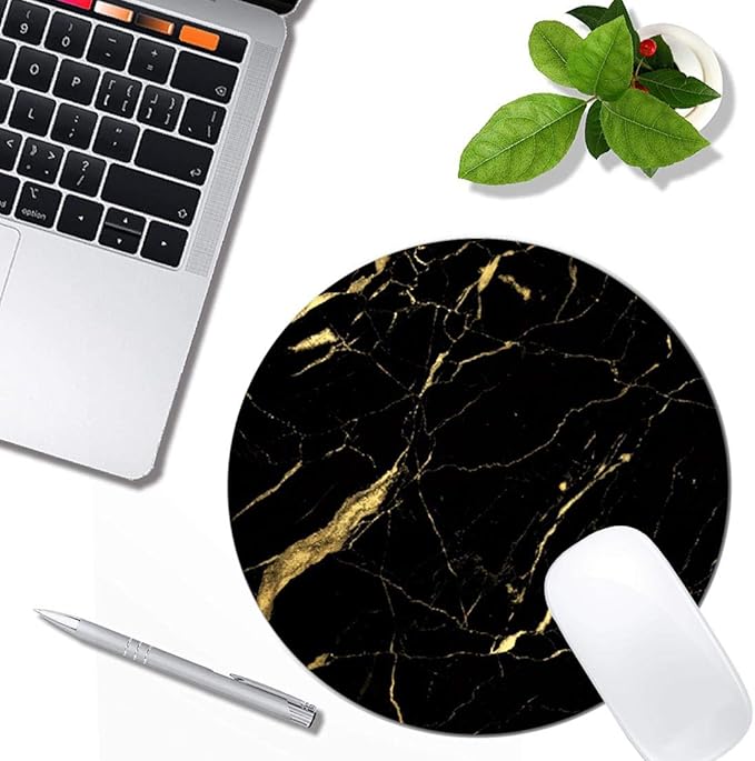 Black and Gold Marble Mouse Pad Round Non-Slip Rubber Mousepad Laptop Office - Image 4