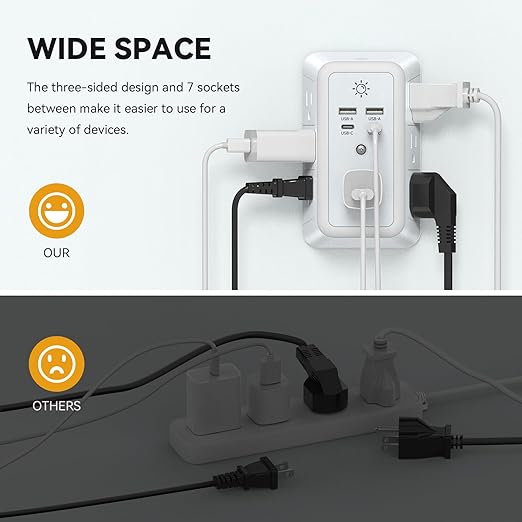 Multi Plug Outlet, USB Wall Charger, Surge Protector, 7 Outlet Extender - Image 4