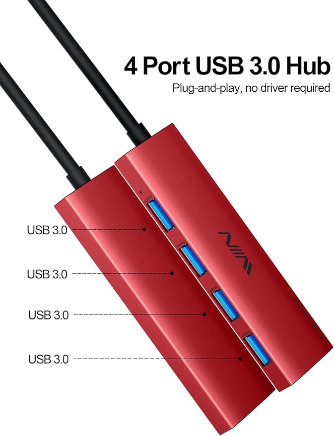 USB 3.0 Hub, 4 Port USB Splitter Extender Portable Adapter Multiport Data Hub - Image 2