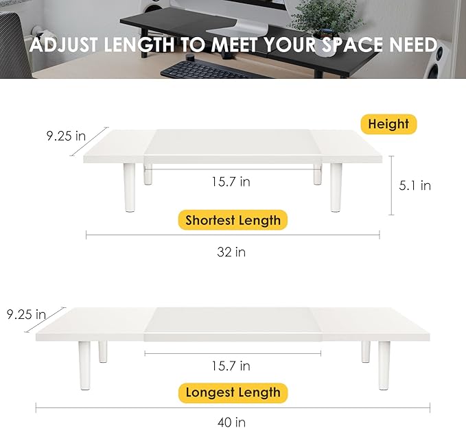 Dual-Monitor-Stand-Riser-For-Desk Adjustable Length 32-40 Inch，Large Desktop - Image 3