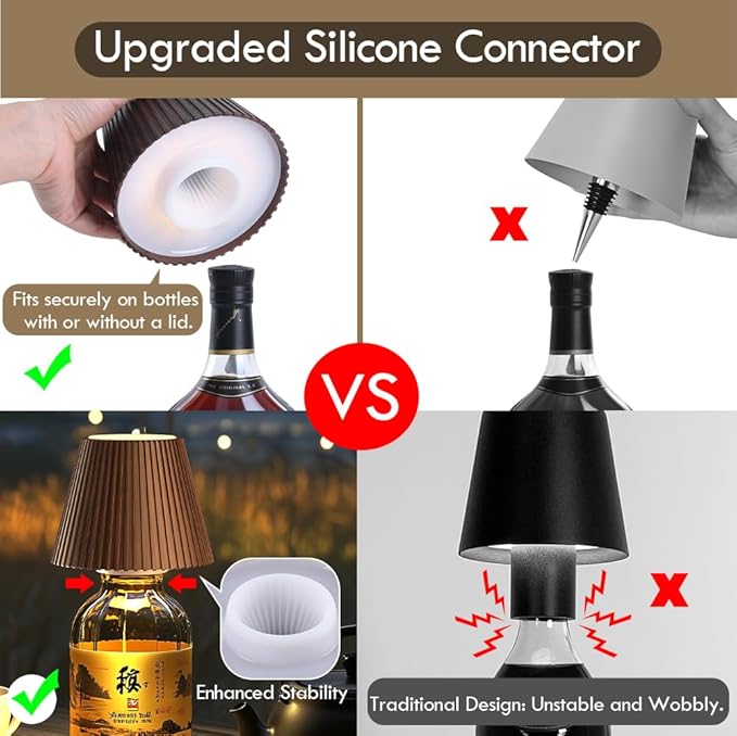 WILIT Wireless Bottle Lamp, 3-Level Brightness Rechargeable Cordless Table Lamp - Image 2