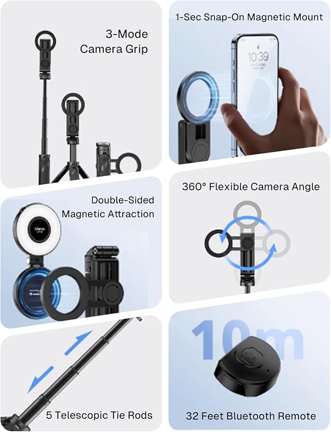 MAGIC JOHN Phone Tripod with 2 Selfie Light, Portable Pocket Size Selfie Stick - Image 8