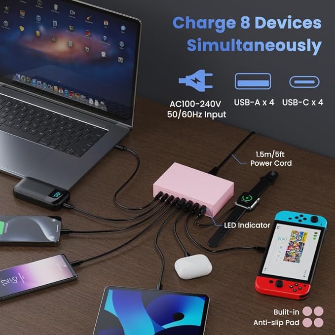 200W USB C Charger Block, 8-in-1 GaN III USB C Fast Charging Station Hub - Image 6