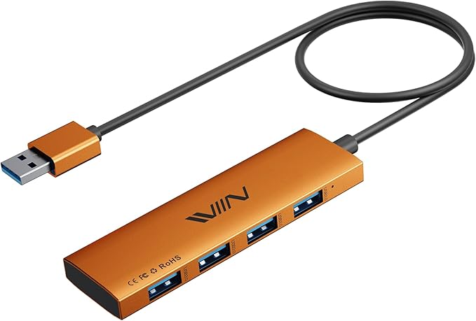 USB 3.0 Hub, 4 Port USB Splitter Extender Portable Adapter Multiport Data Hub by IVIIN