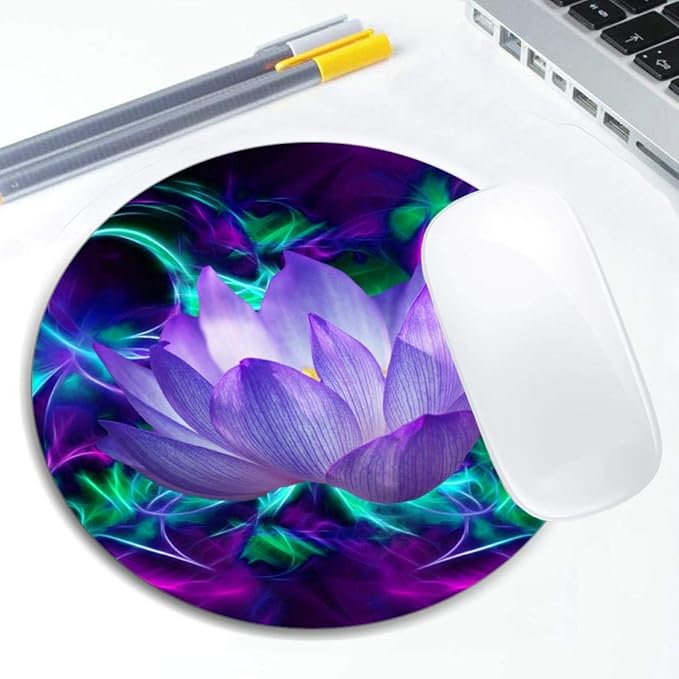 Purple Lotus Flower Mouse Pad Round Non-Slip Rubber Mousepad Laptop Office - Image 5