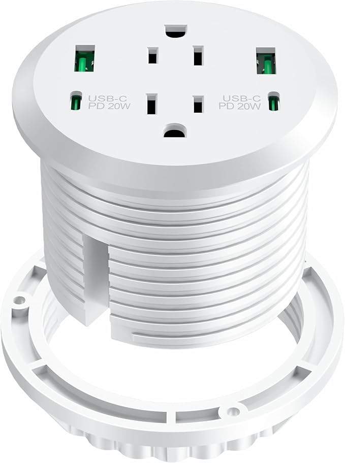 Desktop Power Grommet, 40W Fast Charging Station, 2 AC Outlets, 4 USB Ports by Jgstkcity