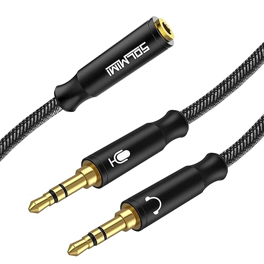 Headset Splitter Cable for PC 3.5mm Crystal-Nylon Braid Female to Dual 3.5mm by SOLMIMI