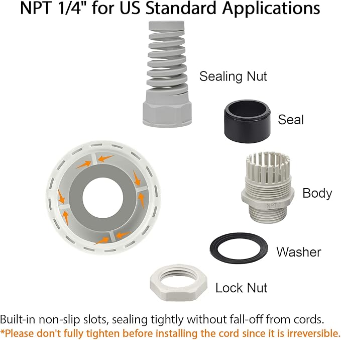 LeMotech 10Pcs NPT 1/4" IP68 Waterproof Cable Gland Flex Spiral Strain Relief - Image 3