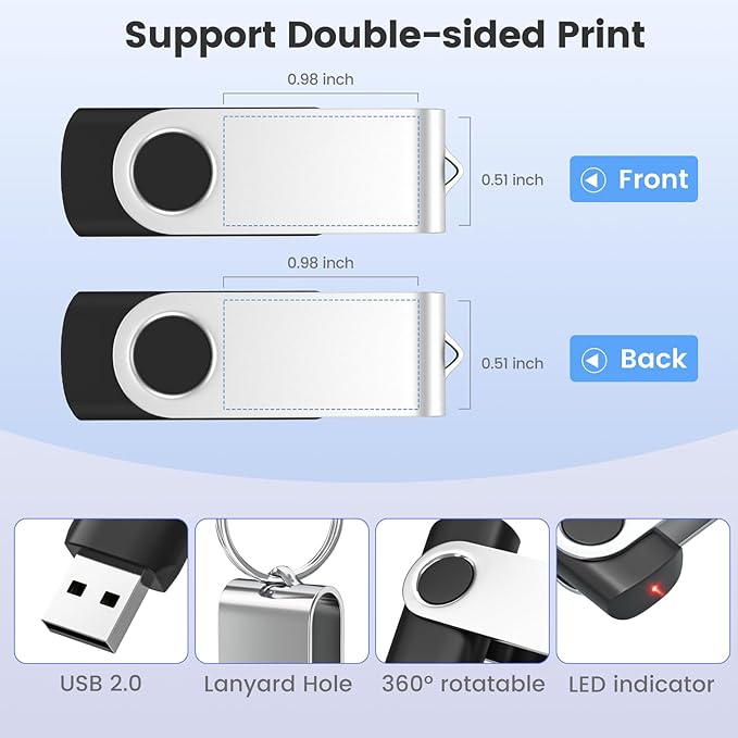 ABLAZE Custom Flash Drive 16GB 100 Pack, Personalized USB Drives Custom USB 2.0 - Image 5