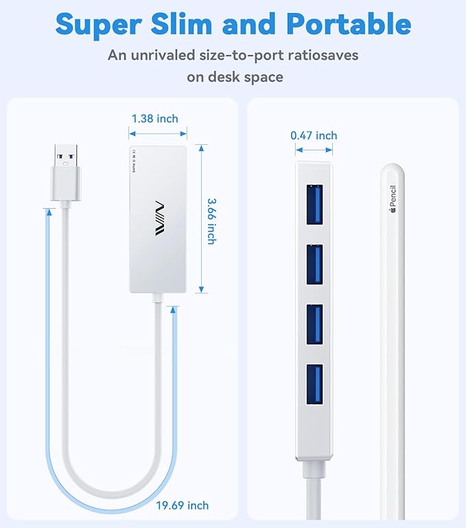 USB 3.0 Hub, 4 Port USB Splitter Extender Portable Adapter Multiport Data Hub - Image 4