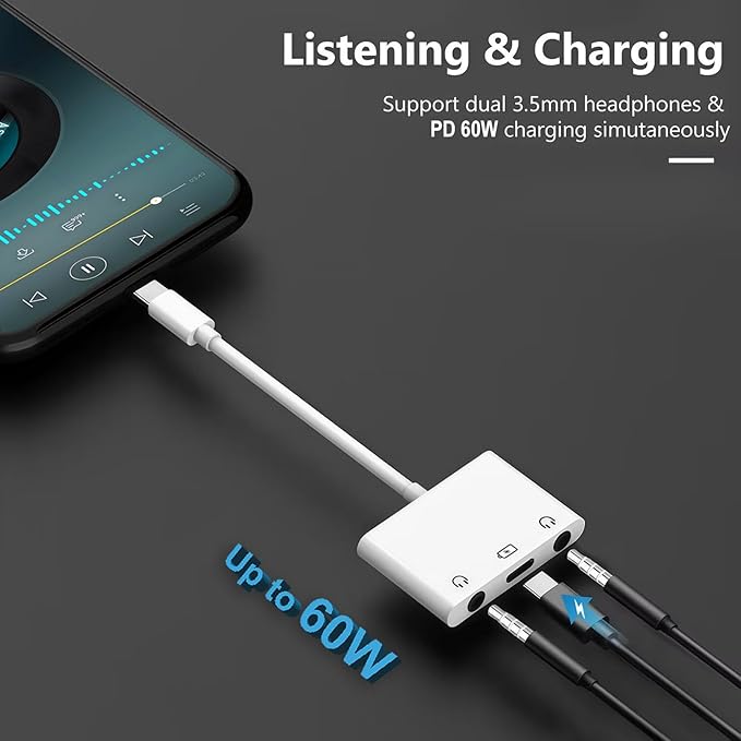 3-in-1 Aux to USB C Headphone Splitter USB-C to Dual 3.5mm Audio Adapter Dual - Image 2