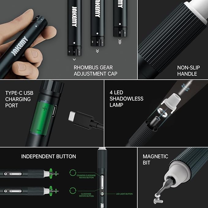 Mini Electric Screwdriver, JAKEMY Adjustable Torque Power Screwdriver Dual-mode - Image 2