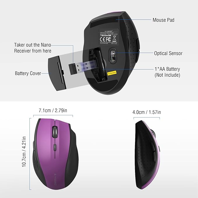 E-YOOSO Wireless Mouse for Laptop, Portable Optical Computer Mouse, 6 Buttons - Image 6