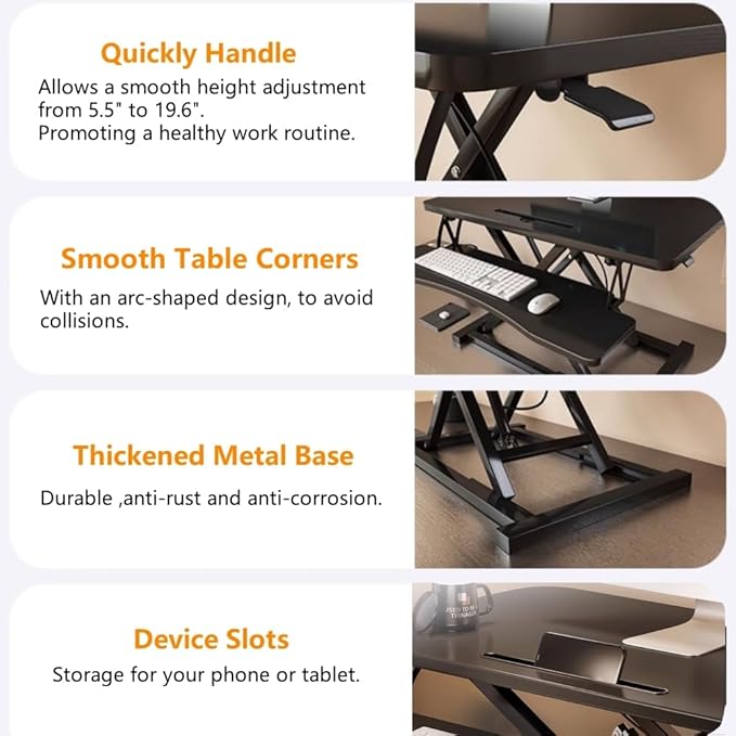 37-inch Standing Desk Converter, Height Adjustable Sit to Stand Up Workstation - Image 7