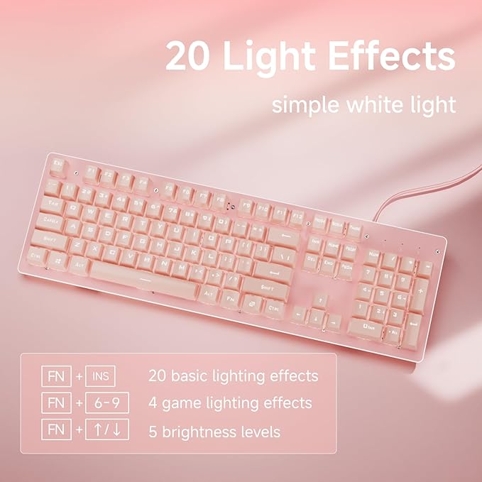 EWEADN TK100 Typewriter Keyboard Wired Mechanical Keyboard, 104 Keys Aesthetic - Image 3