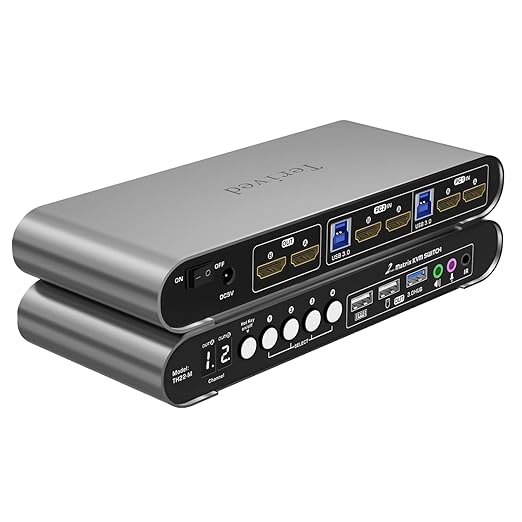 2 Computers 2 HDMI Monitors Matrix Automatic KVM Switch 4K@60Hz, Hotkey by Terived