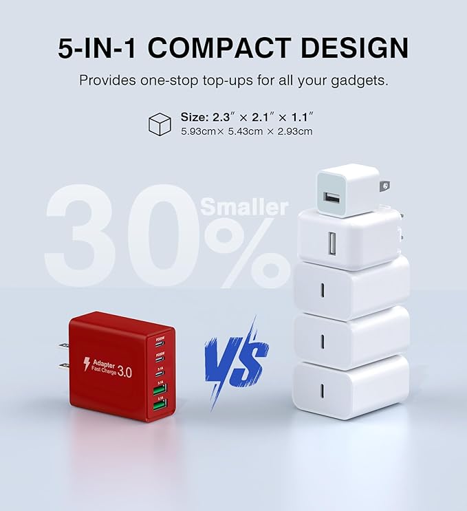 2Pack USB C Fast Charger Block, 50W 5-Port Type C Wall Charger Brick, Pad - Image 8