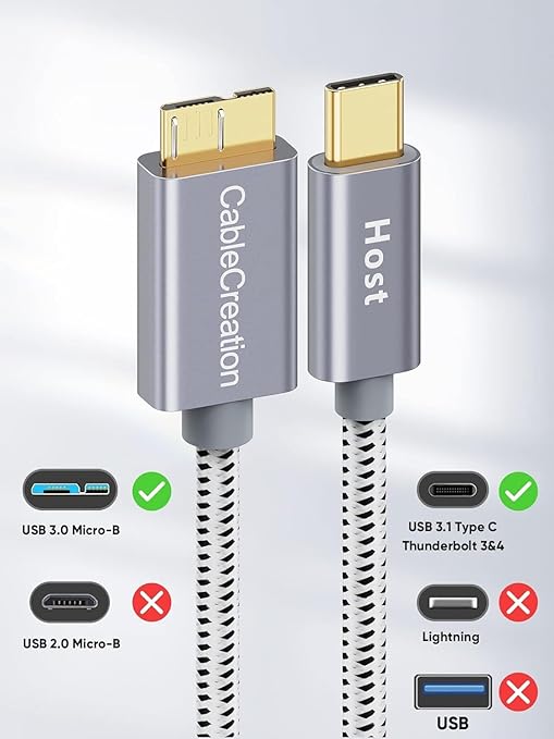 CableCreation 3.3ft*2 USB C to Micro B Cable, 10Gbps Speed External Hard Drive - Image 2