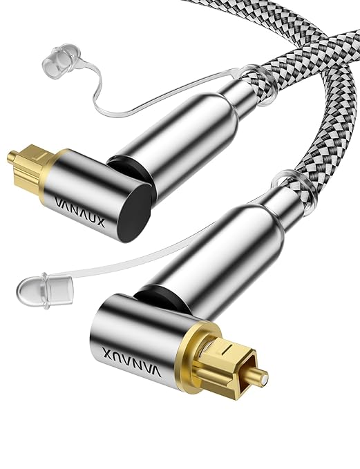 VANAUX 90-Degree Optical Audio Cable 15FT, 90 Degree to 90 Degree Fiber Optic by VANAUX