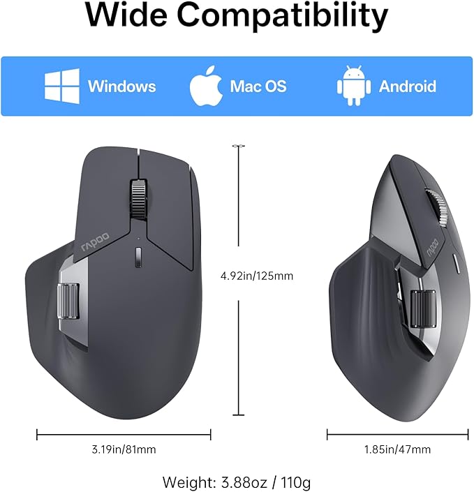 Rapoo MT760 PRO Wireless Mouse, NearLink + Bluetooth 5.0 Multi-Device, 12K DPI - Image 9