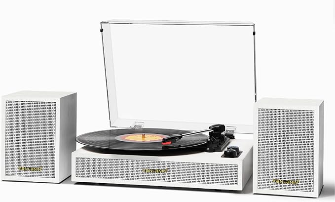 Vinyl Record Player with External Speakers, 3 Speed Vintage Belt Drive by TANLANIN