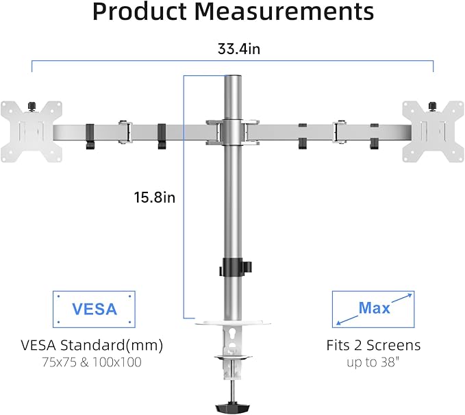 Suptek Dual Monitor Desk Mount, Adjustable Dual Monitor Arm - Image 2