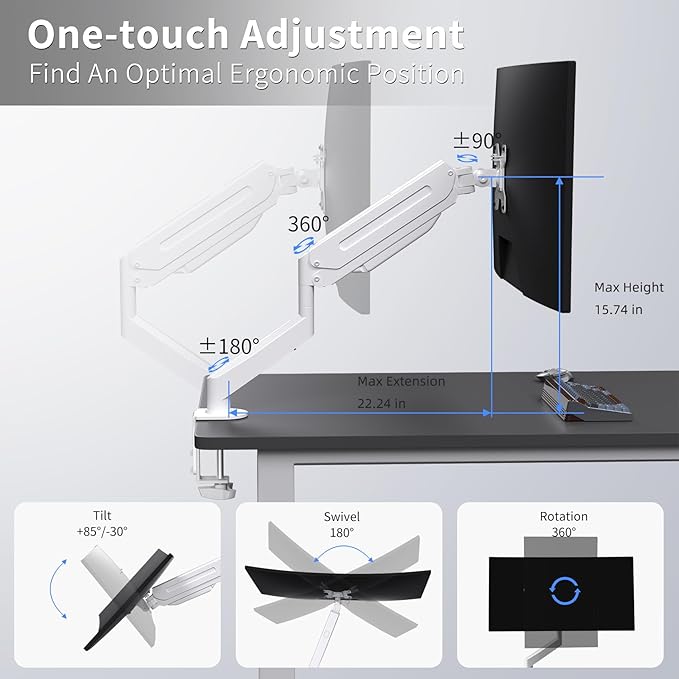 Suptek Single Monitor Mount Adjustable Gas Spring Monitor Arm Desk Mount Stand - Image 2