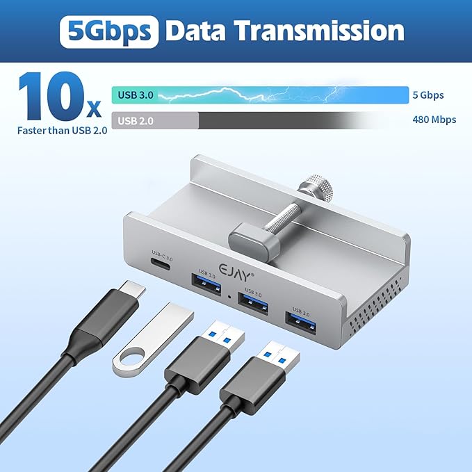 EJAY Mountable 4Ports USB3.0 HUB Alu Desktop Clamp Type C USB3.0 Splitter - Image 4