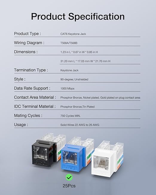VCELINK RJ45 Cat6 Keystone Jacks - Image 9