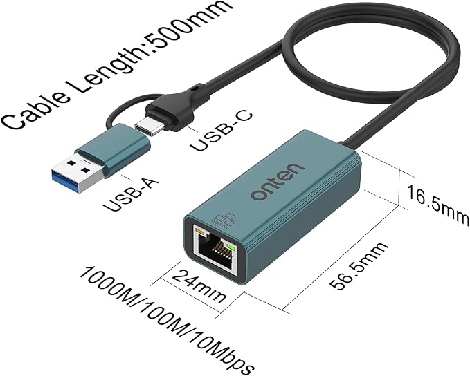 USB-A and USB-C to Ethernet Adapter, Driver Free RJ45 to USB C or USB A - Image 6