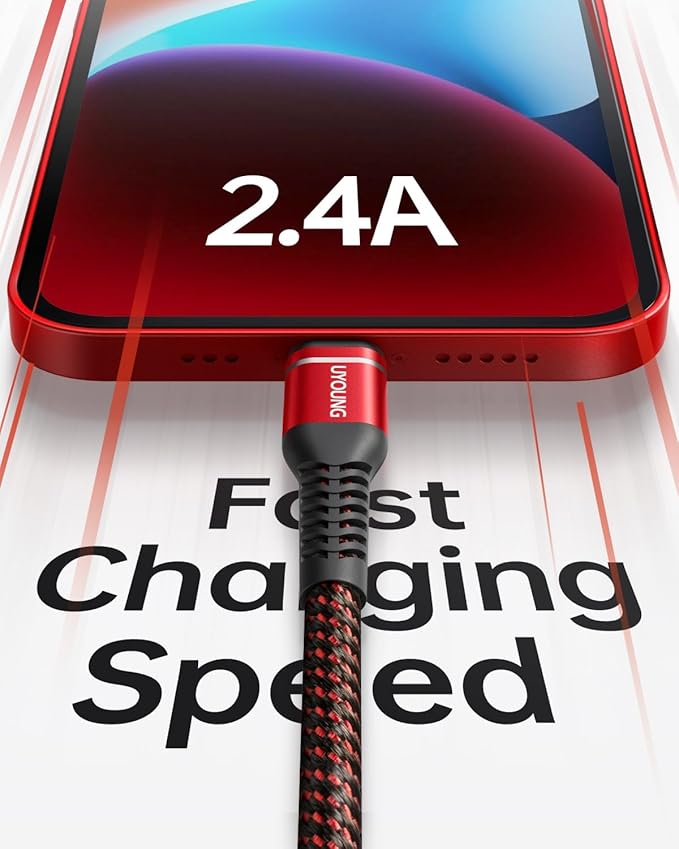 UYOUNG iPhone Charger Cable 3Pack 6FT USB to Lightning Cable Nylon Braided - Image 2