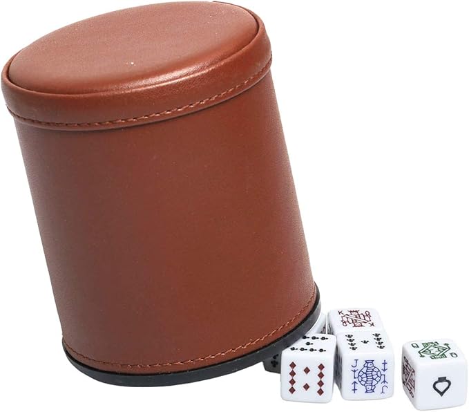 Leatherette Dice Cup with Poker Dice, Felt Lining Quiet Shaker - Image 3