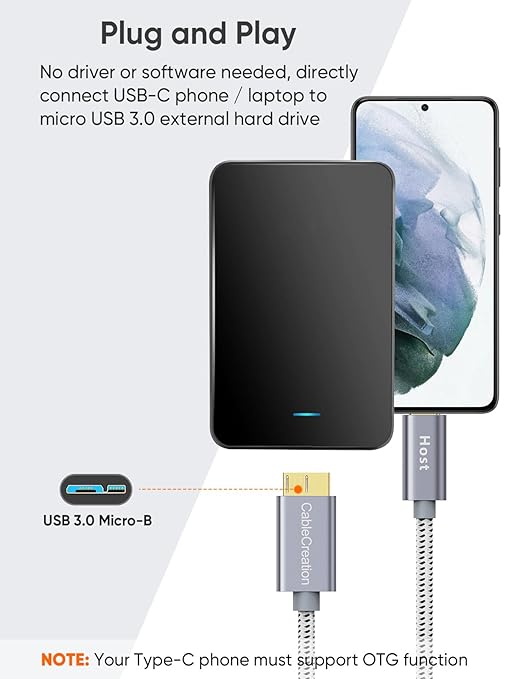 CableCreation 2FT USB C to Micro B Cable, 10Gbps Speed External Hard Drive - Image 5