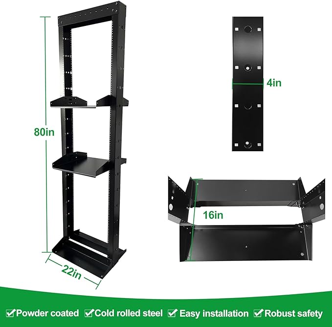 2 Post 42U Open Frame Server Rack 2-Post Server Rack Network Rack, Comes - Image 2