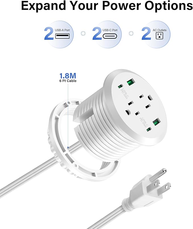 3 inch Desktop Power Grommet USB C, 40W Fast Charging Station, Furniture - Image 2
