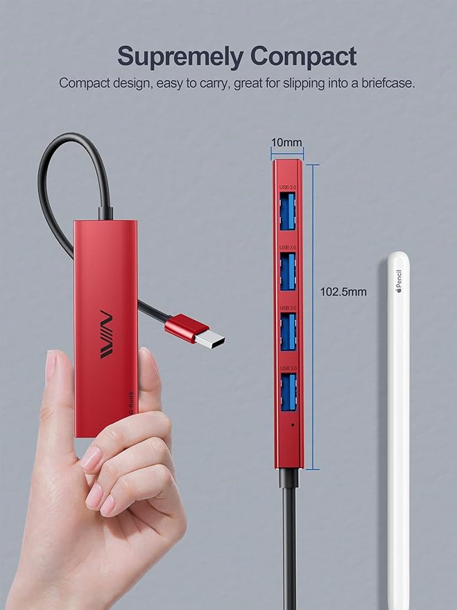 USB 3.0 Hub, 4 Port USB Splitter Extender Portable Adapter Multiport Data Hub - Image 4