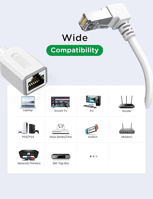 Right Angle Ethernet Extension Cable UPangle 1.5ft-White, 90 Degree CAT6 - Image 7